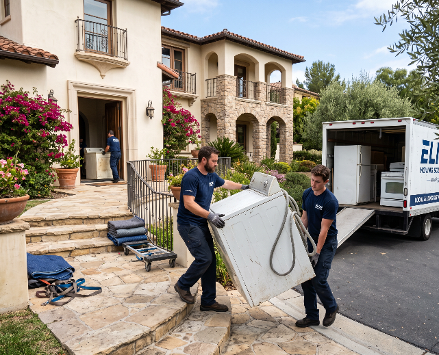 Professional junk removal team removing old appliances from a villa in Yas Island Abu Dhabi